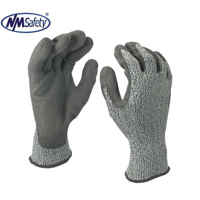 China Anti-Cut Gloves NMSAFETY EN388 4X42B 13 Gauge PU Palm Coated Resistant Cut Proof Gloves for sale