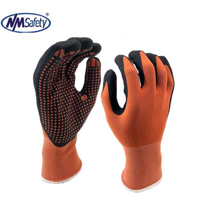 China NMSAFETY 13 Gauge Comfortable Nylon Coating Nitrile Glove Nitrile Coated Dots On Palm Safety Work Gloves for sale