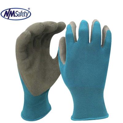 China NMsafey Safety Glove 13 Gauge Blue Polyester Glove Latex Foam Gardening Coated Glove for sale