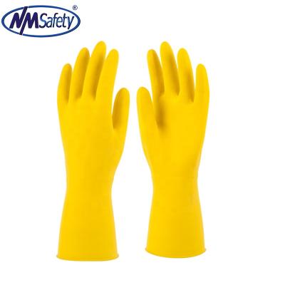 China NMSAFETY Comfortable Yellow Flock Lined Household Latex Gloves For Cleaning for sale