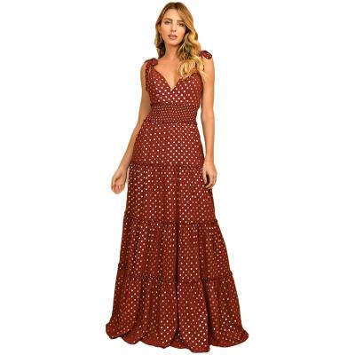 China Anti-static Sleeveless Plus Size Women Sexy Floor Length Dresses Polka Dot Strap Backless Dress Casual Elegant Beach Dress for sale