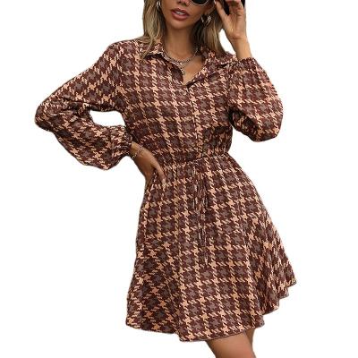 China Anti-static Long Sleeve Dress 2023 New Fall/Winter Lapel Plaid Dresses for sale