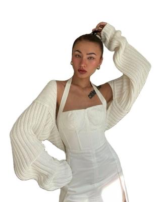 China Ultra-short Anti-wrinkle Autumn Winter Long Sleeve Loose 2023 Women Sweater Coat Knitted Crop Tops Sexy Solid Color Cardigan Sweaters for sale