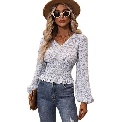 China Anti-wrinkle Women's Clothing Women's Elegant Floral Long Sleeve Shirt 2023 New Style for sale