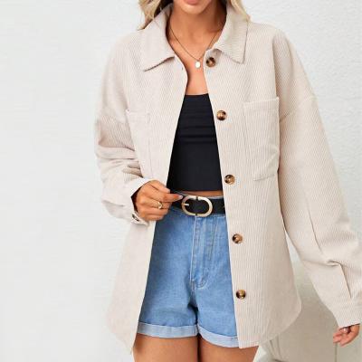 China Anti-wrinkle Fashion Casual Loose Corduroy Women's Solid Color Long Sleeve Jacket for sale