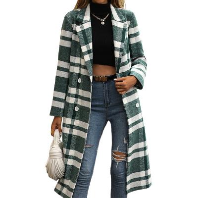 China Anti-wrinkle women coat new winter casual women's jacket long creative design striped plaid fashion trench coat for sale