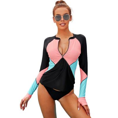 China Long Sleeve Quick Dry Breathable One Piece Swimsuit Sun Protection Plus Swimwear for sale