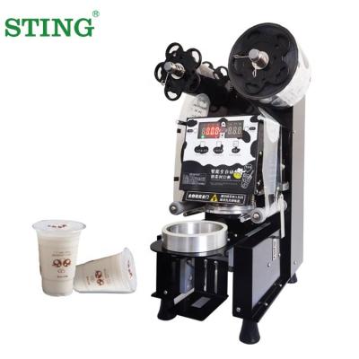 China Food Mini Auto China Milk Tea Pet Disposable Paper Plastic Cup Sealer Sealing Machine for sale