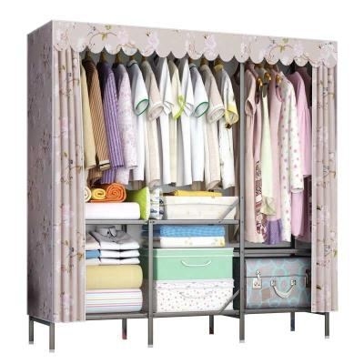 China FD-165 Metal Foldable Frame Foldable Fabric Tube Folding Cloth Wardrobe Closet Flat Steel Closet for sale