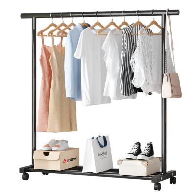 China With Wheels Stand Up Single Rod Portable Metal Coat Rack Dryer Clothes Hanger for sale