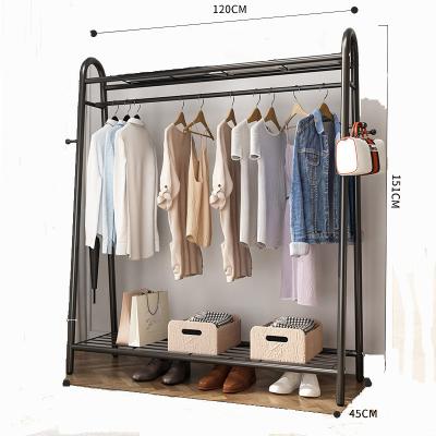 China Multi Function Stored Clothes Hat Bags And Shoes 2 Layers Storage Rack Metal Steel Frame Clothes Hanging Rack for sale