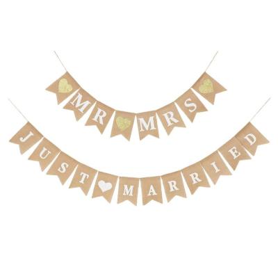 China Wedding Mr. & Mrs. Just Married Burlap Garland Wedding Bridal Shower Party Rustic Bouncing Decoration Supplies for sale