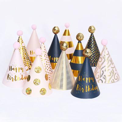 China Party Decoration Birthday Party Hats Happy New Year Hat Gold Stamping Cheers 2022 Party Cone Hats for sale