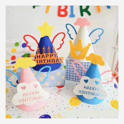 China 3D Birthday Macaron Corner Wing Ruled Happy Birthday Hat Baby Shower Photo Prop Boy Girl Birthday Party Decorations Supplies Kids for sale