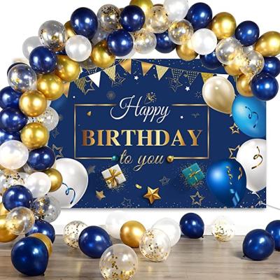 China Birthday Navy Blue Confetti Balloons Arches Garland Blue Birthday Photography Backdrop Mens Womens Boys Birthday Party for sale