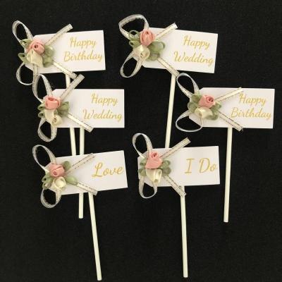 China Anniversary 5 Pcs Flower Happy Birthday I Cake Topper Bridal Shower Engagement Anniversary Party Decorations Supplies Wedding for sale