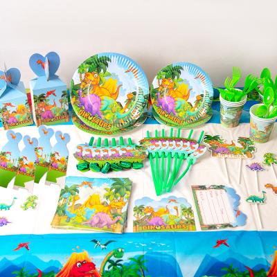 China Party Decorations Cartoon Dinosaur Cake Topper Paper Plate Cup Tableware Birthday Party Decorations Supplies Kids Boy for sale