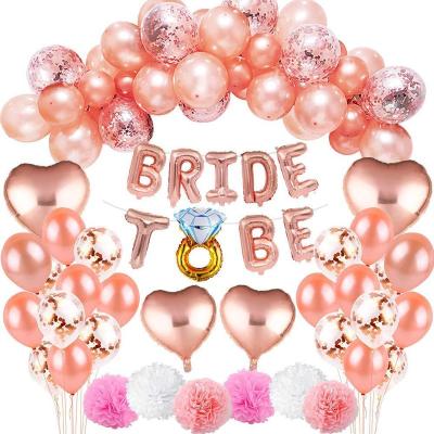 China 2021 Rose Gold Latex Paper Bride To Be Beg Set Bachelorette Party Decorations Kit Team Bride Balloon Wedding Decorations for sale