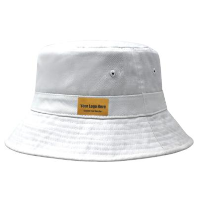 China Custom Leather Patch Logo Label Bucket Hat, European and American Style Cotton Twill Canvas Bucket Hat for sale