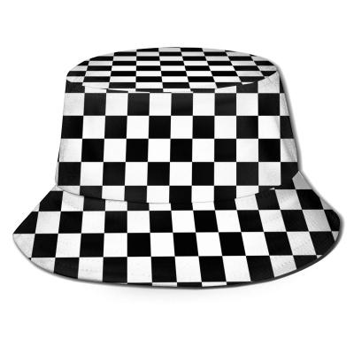 China Japan and Korean Style Design Checkerboard Pattern Unique Checker Flag Bucket Hat for sale