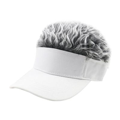 China White Multi-Panel Hat Factory Price Novelty Ribbon Hair Top Wig Sun Hat, Baseball Cap Hair Sun Visor for sale