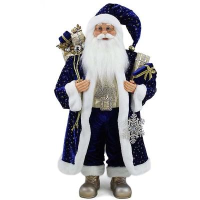 China Gift & 36 Inch Decoration Holding Blue Gold Silver Snowflake Presents Santa Claus Christmas Figurine Large Figure for sale