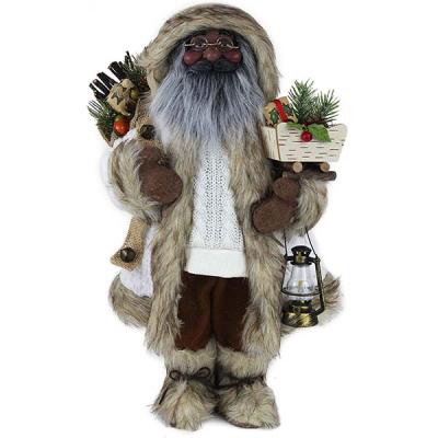 China Gift & Decoration Standing Fleece and Cable Knit Ethnic African American Santa Claus Christmas Figurine Woodland Figure for sale