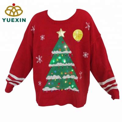 China Fashion Design Anti-wrinkle Knitted Christmas Red Sweater With LED Light for sale