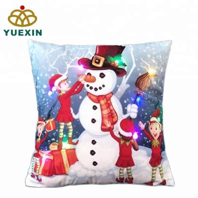 China Gift & Colorful Shiny Decoration Christmas Snowman Pillow With LED Light Cushion for sale