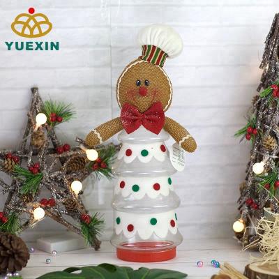 China Gift & Cheap Decoration Ginger Bread Design Empty Christmas Tree Shaped Candy Jar for sale