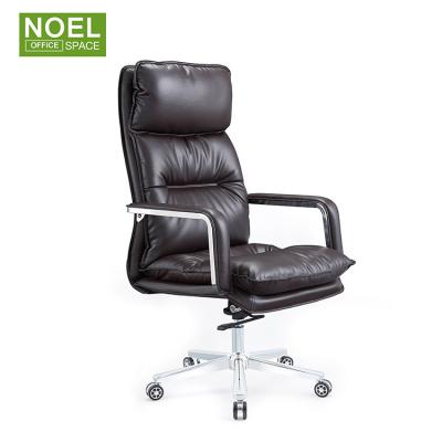 China Luxury White Leather Office Chair Metal Rotation High Back Nordic Comfortable Reclining Swivel Chair Chromed for sale