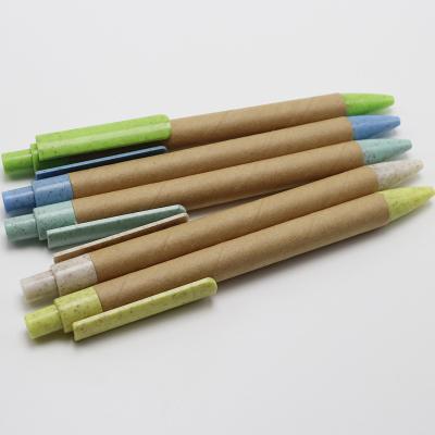 China 2022 Popular Custom School Ballpoint Pen Kraft Paper Ballpoint Pen Logo Wheat Straw Eco Paper Ball Pen Paper Tube Pen for sale