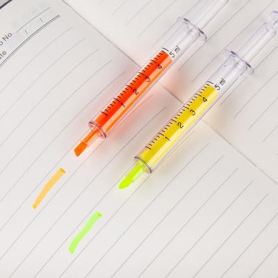 China Promotional Fluorescent Marker Pen Highlighter Pens Pen Ink Syringe Design Style Promotional Highlight Marker Pen for sale