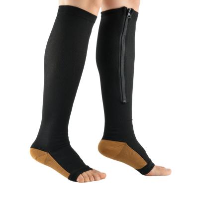 China Breathable Wholesale Black Cotton Copper Infused Varicose Veins Long Sleeve Compression Socks With Zipper for sale