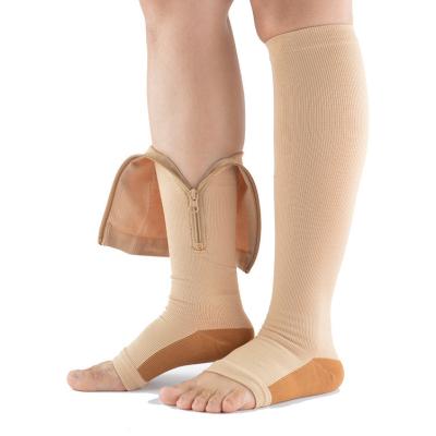 China Coffee Brown Nylon Premium Breathable Non Slip Knee Length Zipper Compression Socks For Nurses for sale