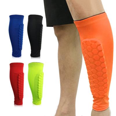 China Non-Slip Silicone Strips Youth Soccer Honeycomb Safe Blanks Soccer Shin Guards Personalized Slim Calf Sleeves For Kids Sports for sale