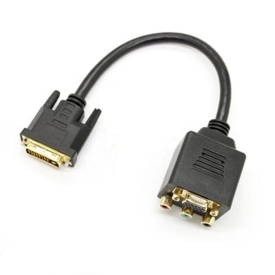 China Plug and Play 2 in 1 Gold Plated 30cm DVI D/I Male to VGA 3 RCA Adapter Converter Y Female Splitter Dvi to VGA RCA Cable for sale