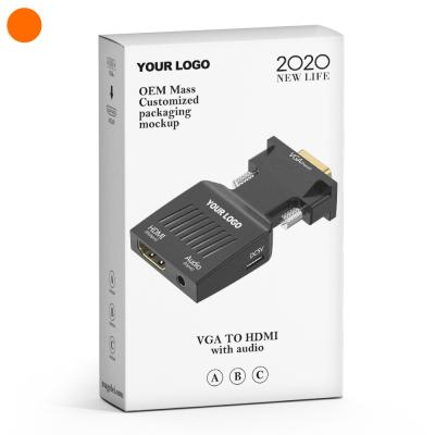 China 2020 New Design 1080P Pure Copper Male To VGA Female To HDMI Adapter With 3.5mm Audio Output for sale