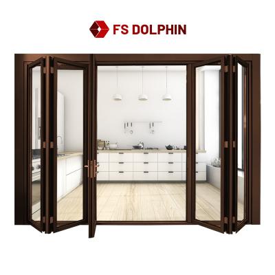 China Heat Insulation Exterior Bi Folding Door 100 Aluminum Glass Plate Door Bi Folding 85 70 For Store Shop Home Hotel Villa Coast for sale