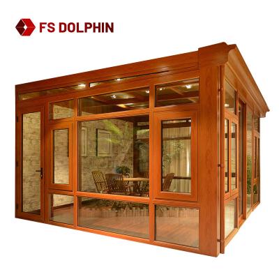 China Custom Wood Modern Luxury Prefab Aluminum Glass Grain House Frame Conservatory Color Conservatory Sunrooms for sale