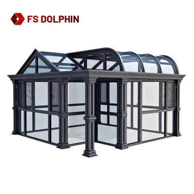 China Villa Modern Outdoor Veranda Green Room All Season Sunroom Electric Retractable Glass Roof Aluminum Garden Conservatory for sale