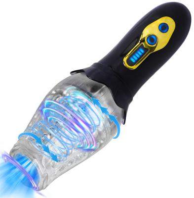 China Real Touch Feeling New thermal design rotating luminescent vibrator with quasi-bumpy tongue texture male masturbation male masturbation cup for sale