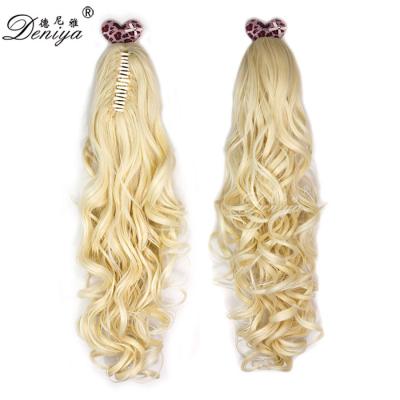 China Jerry Curl Hot selling fashion blonde color curly synthetic long clip in jaw claw ponytail DS-P71125 for sale