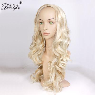 China Wholesale High Quality Fashion Color European Golden Blonde Wave Body Wave Long Half Synthetic Wig for sale