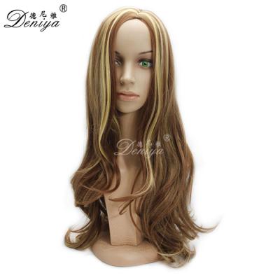 China Wholesale Price Silky Straight High Quality Curly European Style Long Stock Machine Made Wave Wig for sale