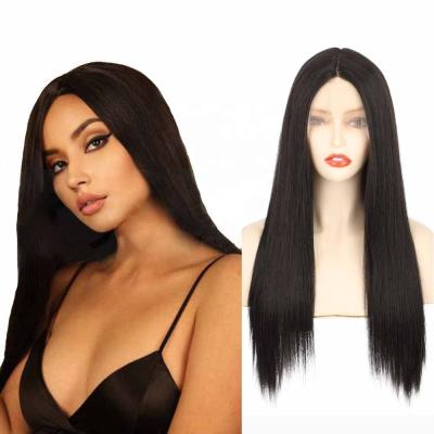 China Handwoven T-Shaped Straight Human Hair Lace Front Wig Ladies Long Synthetic Wigs for sale