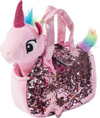 China Plush Sequin Unicorn Plush Toy Mobile Phone Coin Purse Cartoon Doll Crossbag Coin Purse for sale