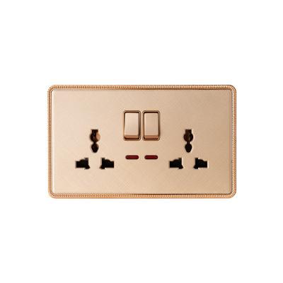 China Residential / Multi-Purpose BS Certified Safety Hardware Standard Grounding Gold Multifunctional Double Row Switching Power Socket Wall Electrical Switch Set for sale