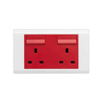 China High Quality Customizable Residential / Multipurpose UK Red Wall Power Panel 250V Standard Dual Socket Switch for sale