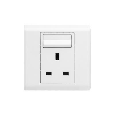 China UK Standard 1-Way 3-Pin Panel Wall Switch Universal White Socket Household Residential/Multi-Purpose PC Material for sale